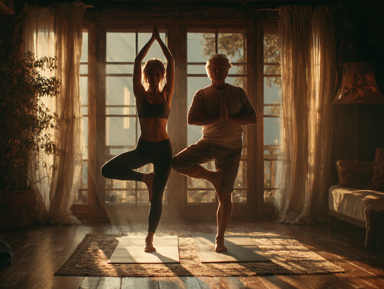 Інструктор йоги працює індивідуально з учасником старшого віку